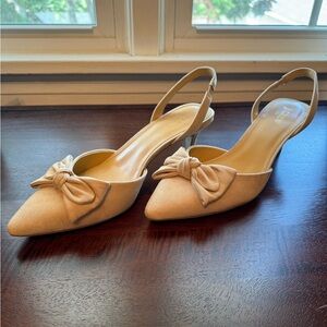 JCrew bow kitten heels. Worn once, anti-slip sole protectors added.